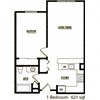 Floor plan for 1 bed, 1 bath, 643 sqft